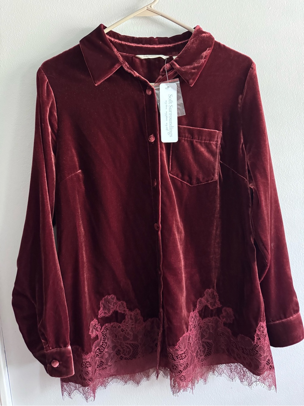 Soft Surroundings Eden Velvet Lace Tunic Cabernet Petite Large NWT